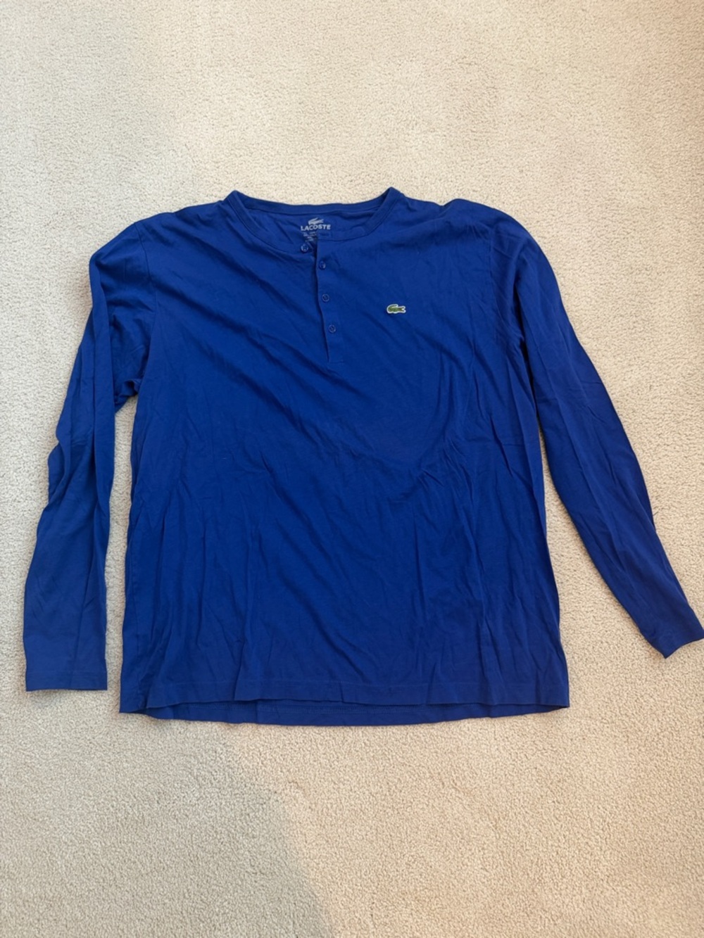 Lacoste Men's Long-Sleeve Henley in Royal Blue with Crocodile Logo